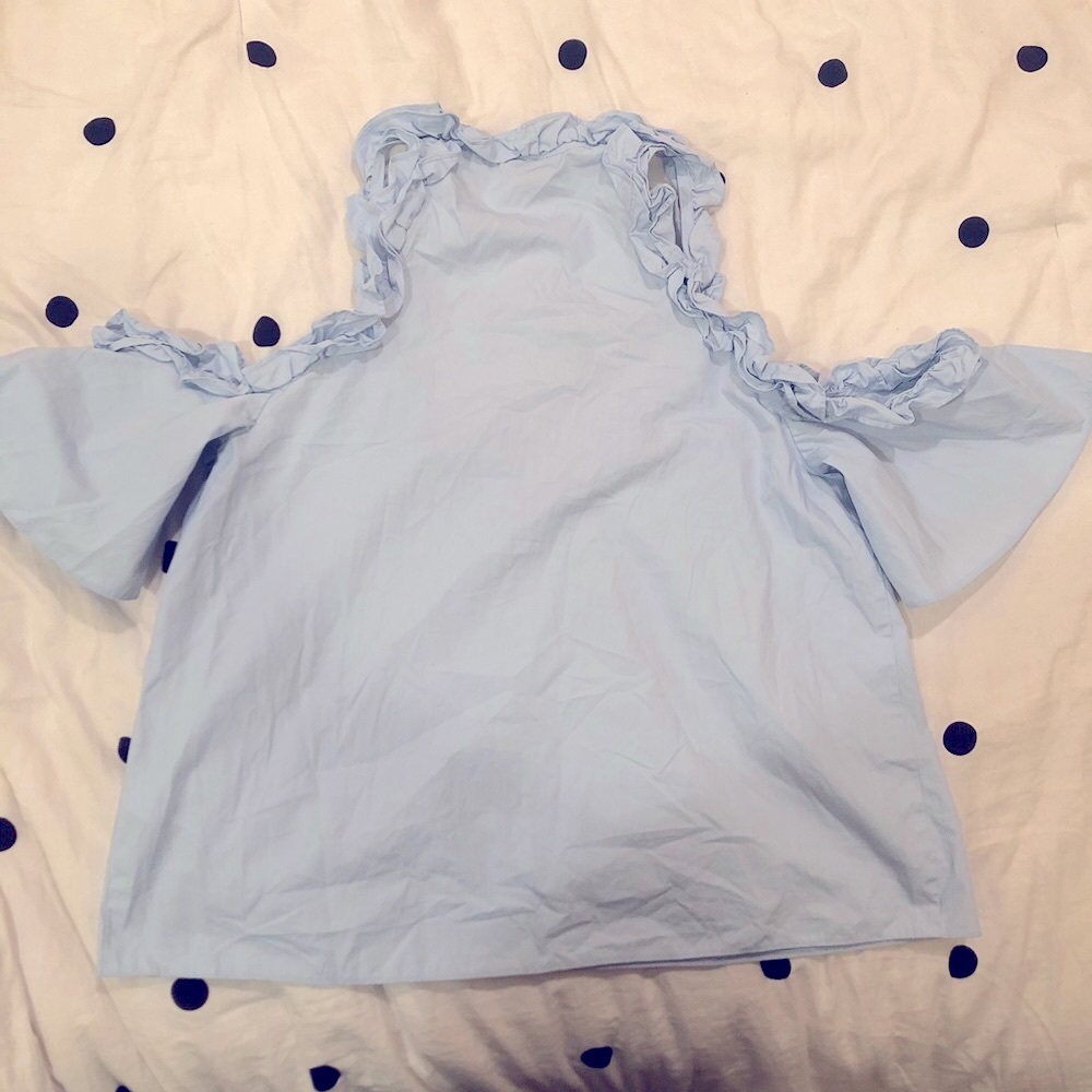 Light Blue Cold Shoulder Ruffle Top - Picture 7 of 8